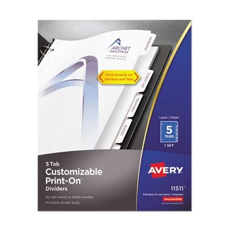 Avery Dennison Avery, Customizable Print-On Dividers, 5-Tab, Letter 11511